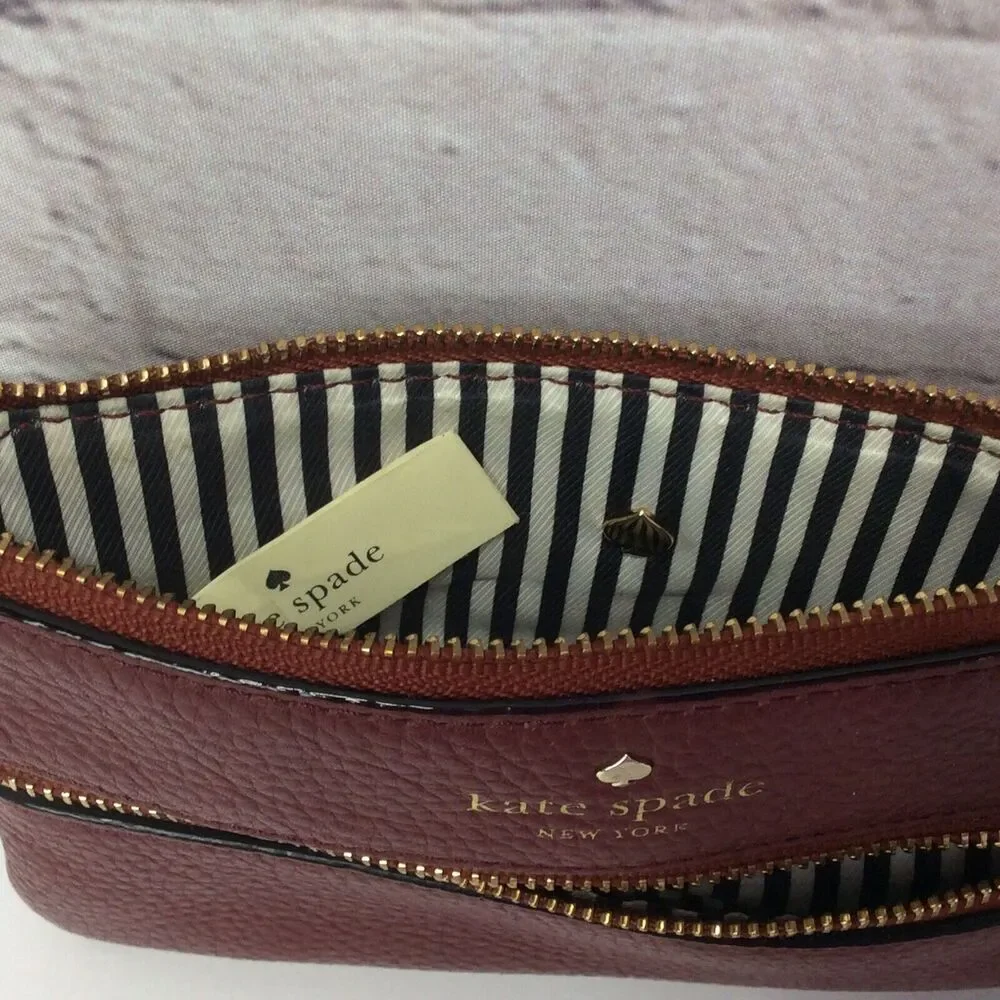 Kate Spade Pebbled Leather Wristlet Burgundy Designer Lined Zipper Clutch Wallet